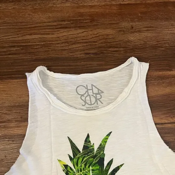Chaser White “Aloha Feels” Pineapple Cutoff Tank Top - Picture 6 of 6